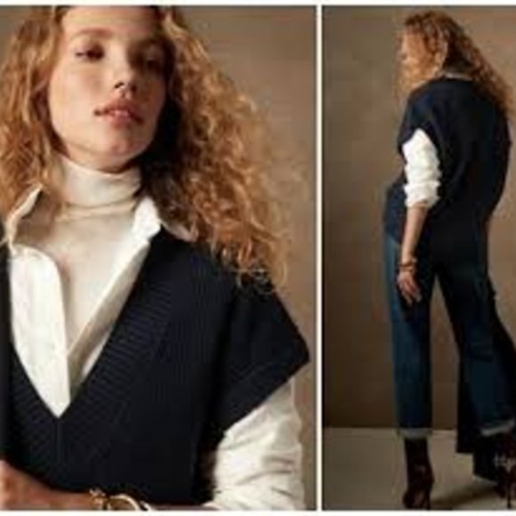 BANANA REPUBLIC CIMA Oversized Merino Wool Blue Sweater Vest - Picture 5 of 13